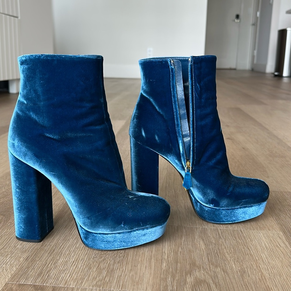 Stunning blue suede Prada boots